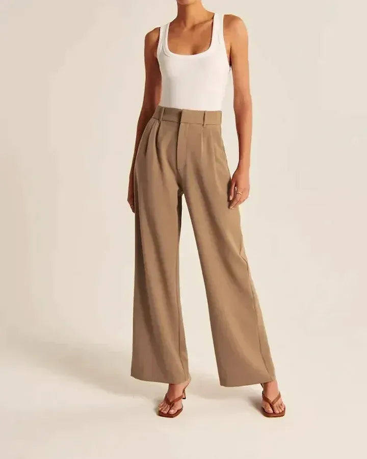 High-Waist Wide-Leg Tailored Trousers Pleated Front