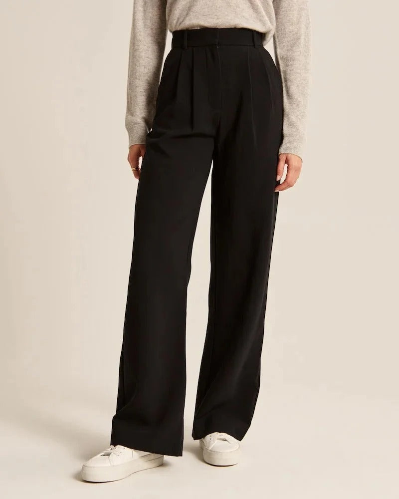 High-Waist Wide-Leg Tailored Trousers Pleated Front