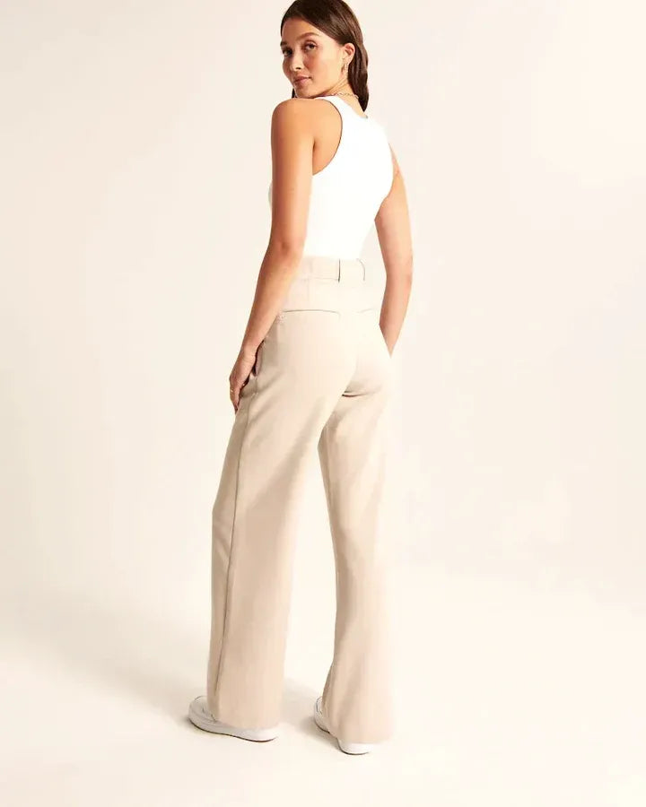 High-Waist Wide-Leg Tailored Trousers Pleated Front