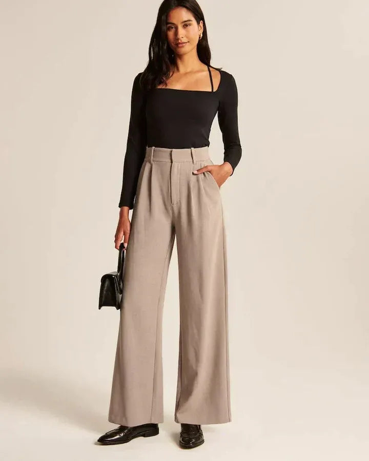 High-Waist Wide-Leg Tailored Trousers Pleated Front
