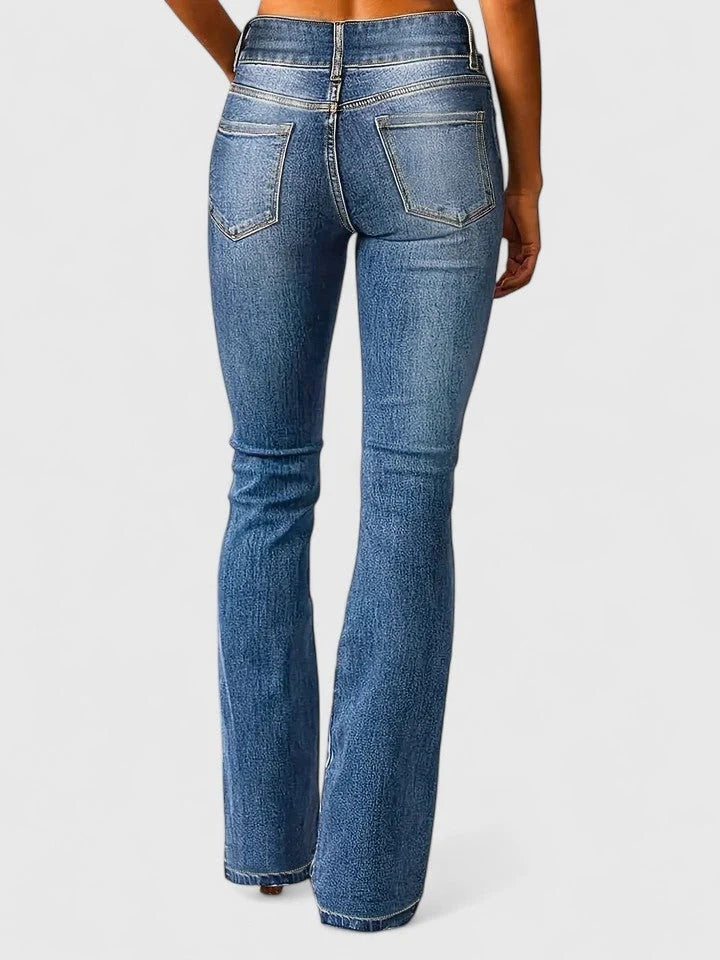 Flared Denim Fitted Waist Elegant Flare