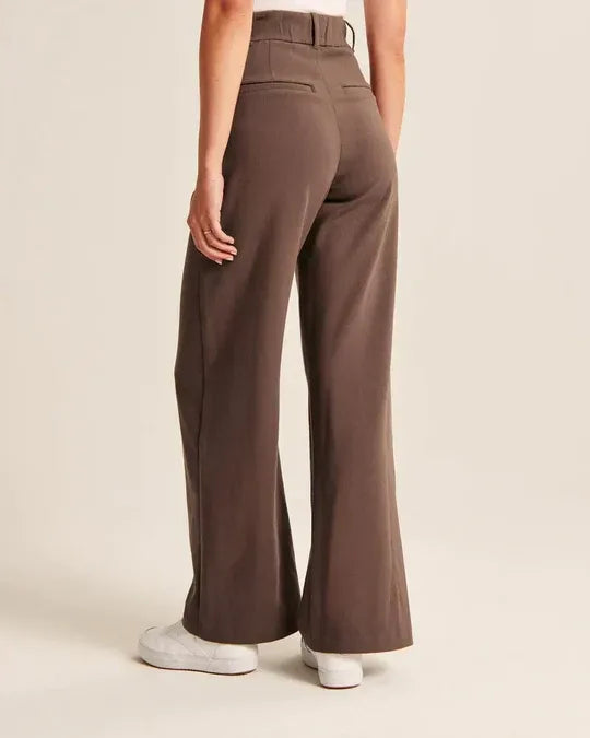 High-Waist Wide-Leg Tailored Trousers Pleated Front