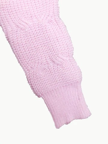 Cable-Knit Bow-Detail Cardigan V-Neck Long Sleeves Flared Cuffs