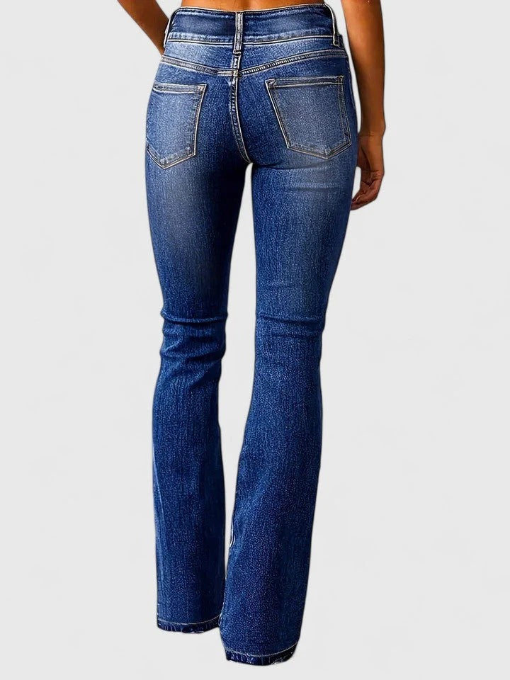 Flared Denim Fitted Waist Elegant Flare