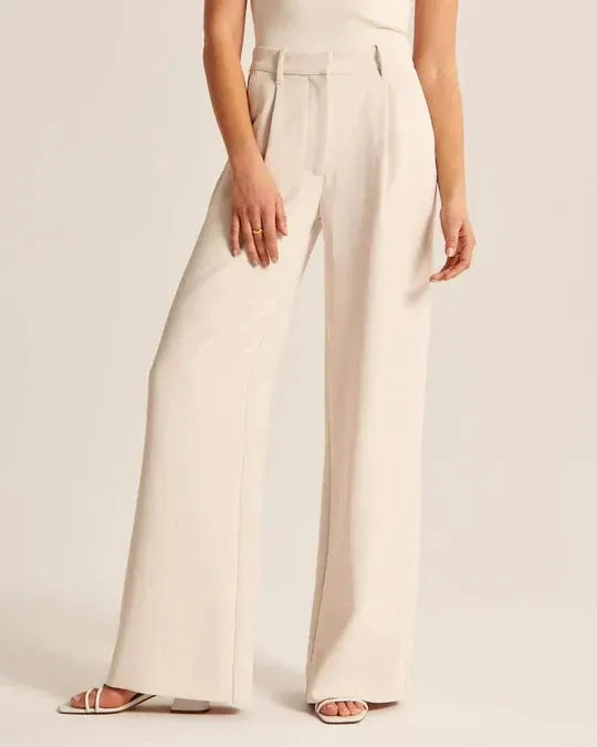 High-Waist Wide-Leg Tailored Trousers Pleated Front
