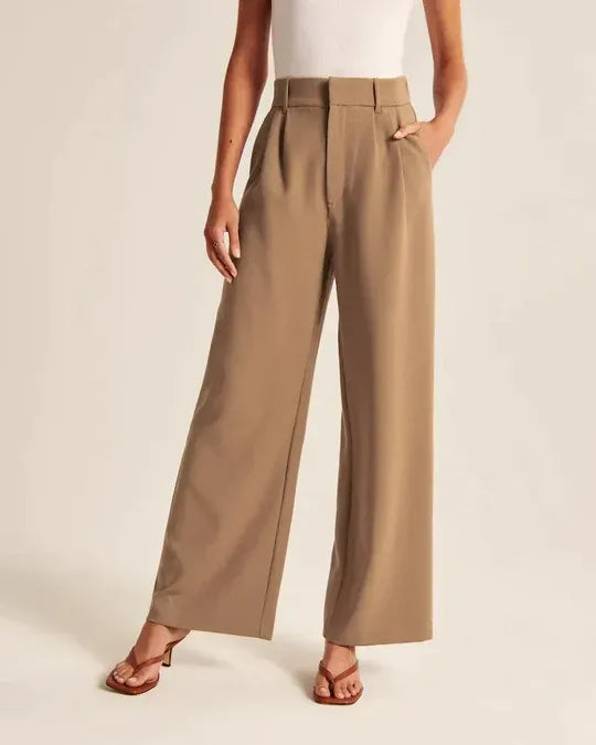 High-Waist Wide-Leg Tailored Trousers Pleated Front