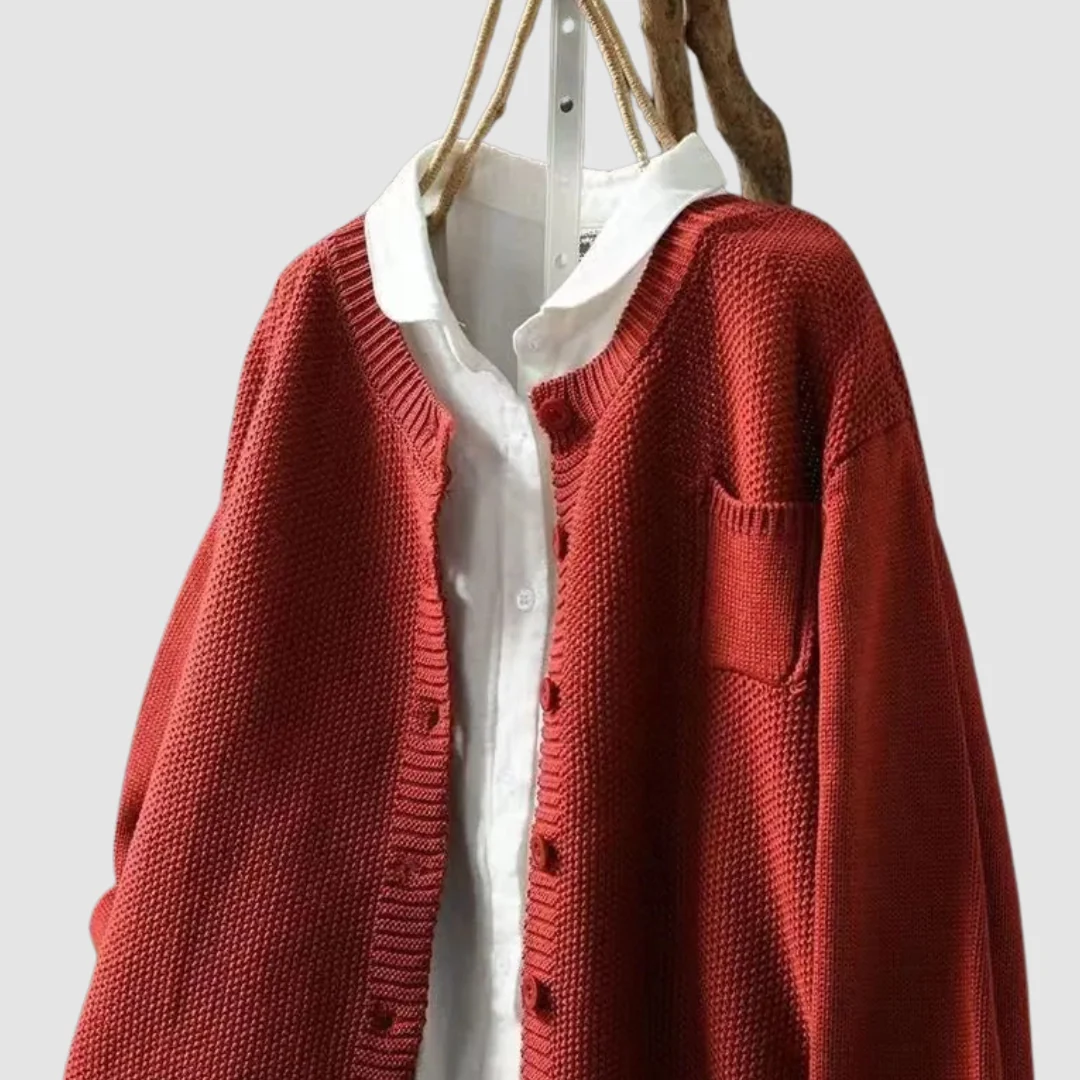 Button-Front Cotton-Blend Cardigan Round Neckline Cosy Fit