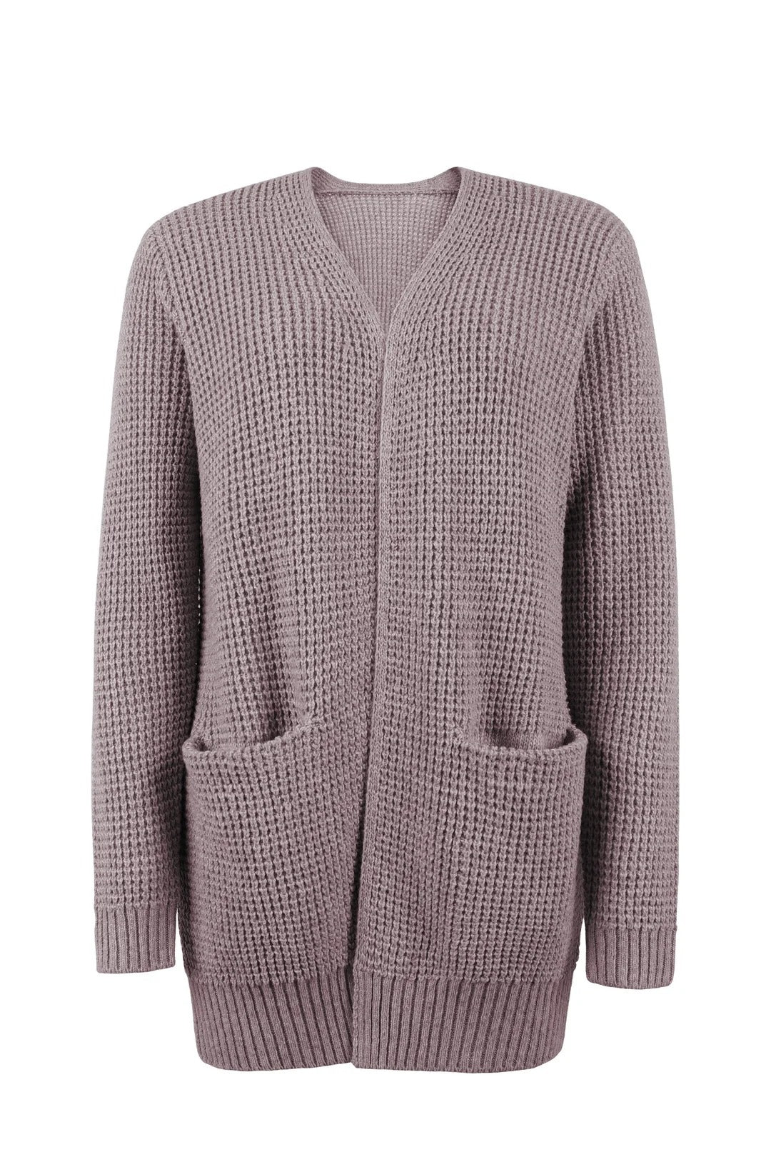 Open Front Waffle-Knit Cardigan Collarless Loose Fit