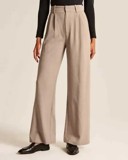 High-Waist Wide-Leg Tailored Trousers Pleated Front