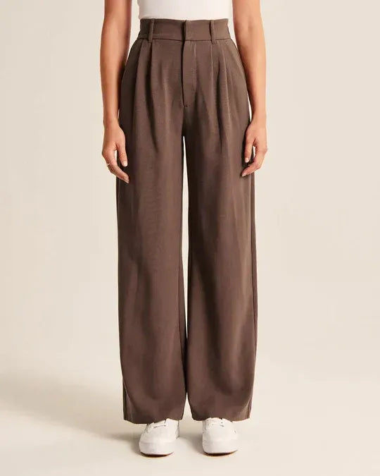 High-Waist Wide-Leg Tailored Trousers Pleated Front