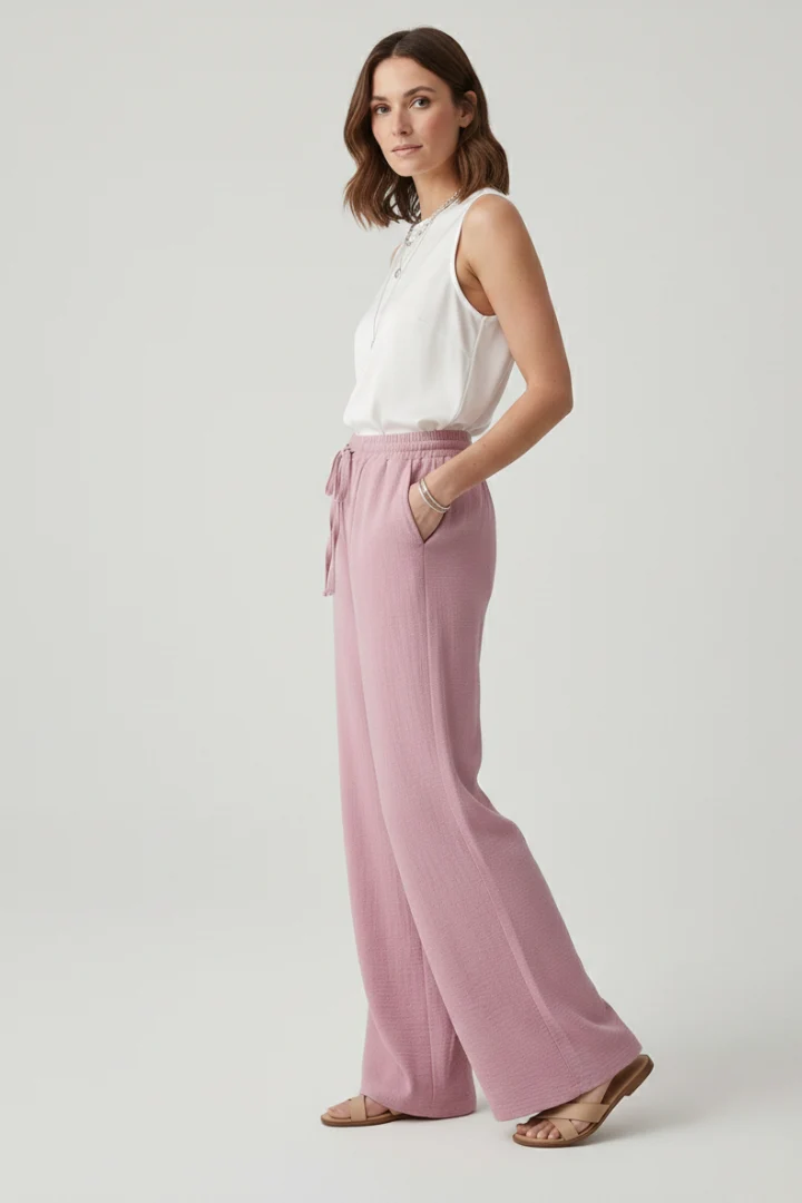 Palazzo Trousers Drawstring Waist Wide-Leg