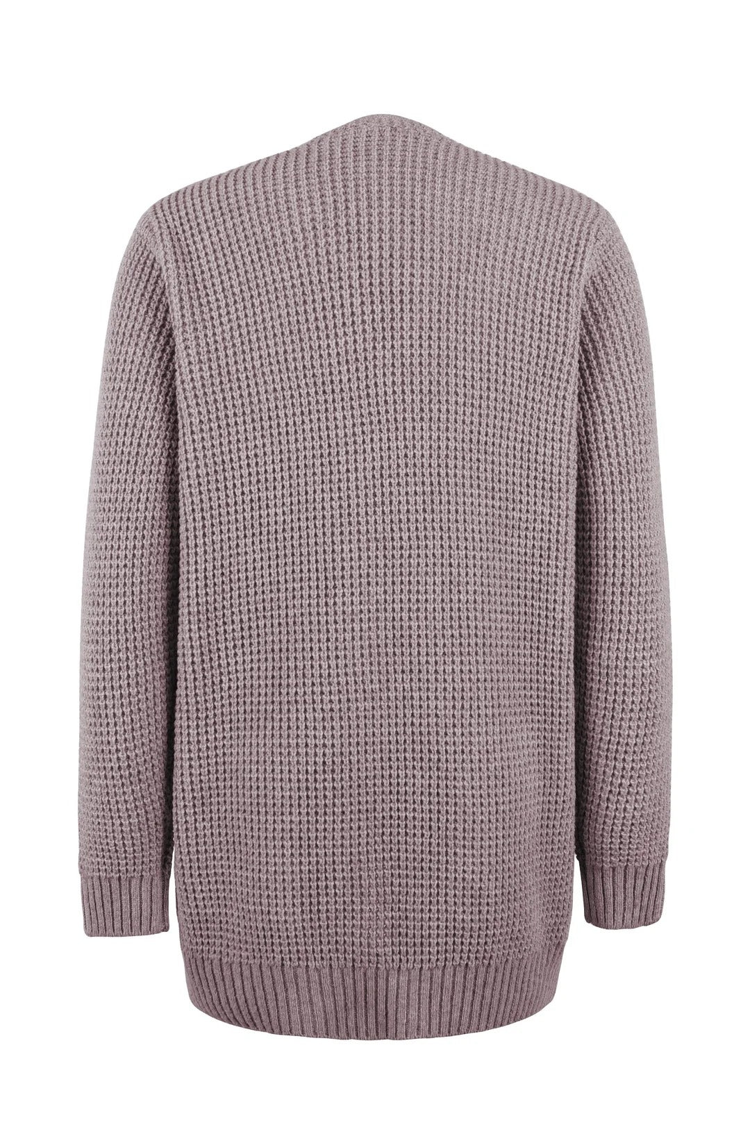 Open Front Waffle-Knit Cardigan Collarless Loose Fit