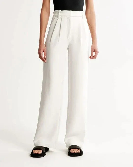 High-Waist Wide-Leg Tailored Trousers Pleated Front