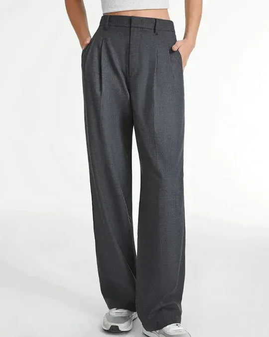 High-Waist Wide-Leg Tailored Trousers Pleated Front