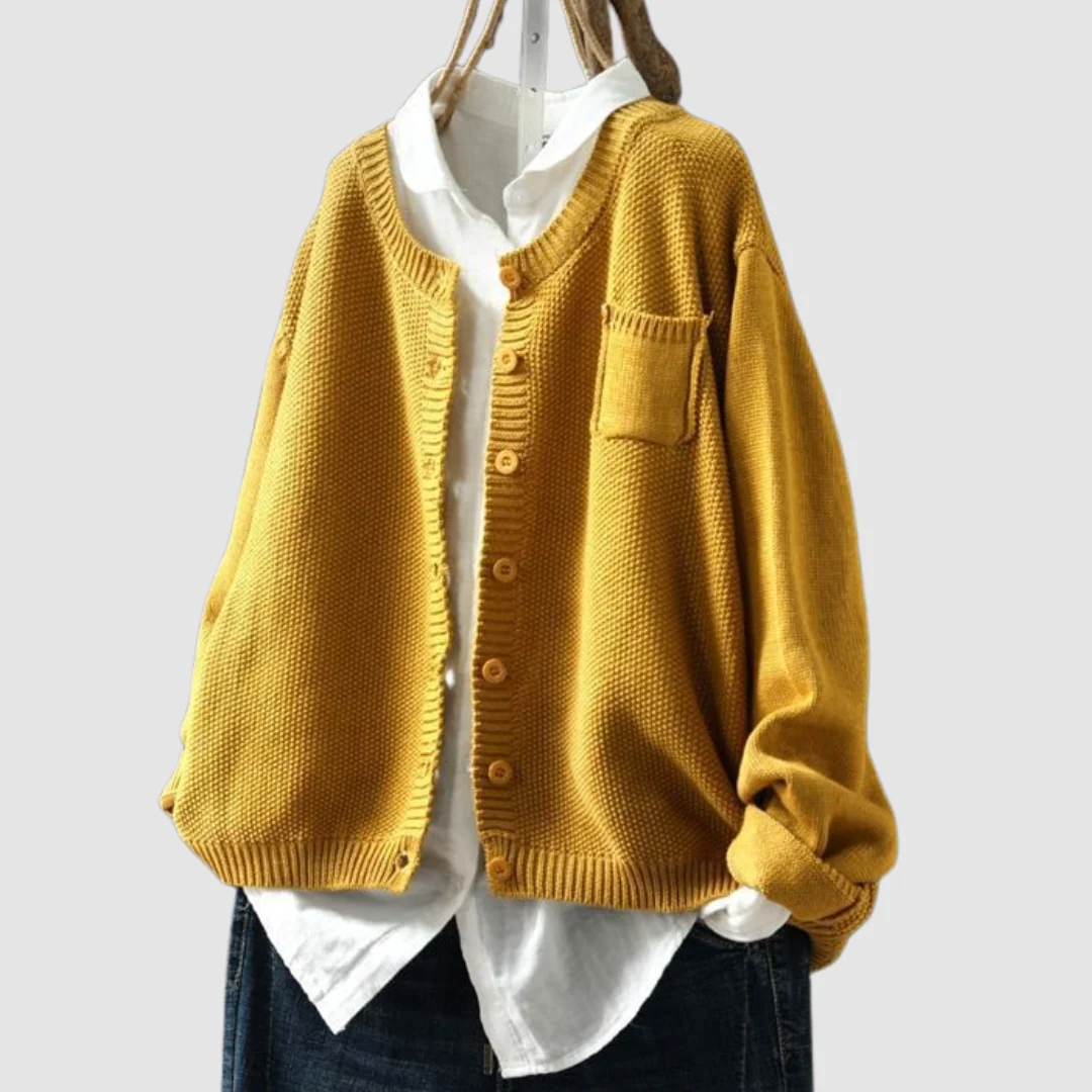 Button-Front Cotton-Blend Cardigan Round Neckline Cosy Fit