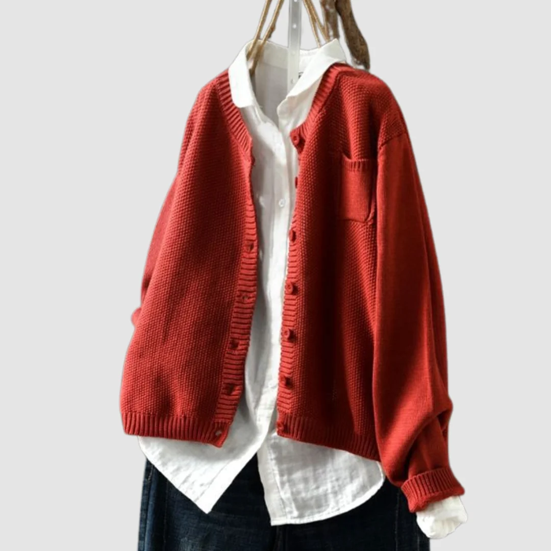 Button-Front Cotton-Blend Cardigan Round Neckline Cosy Fit