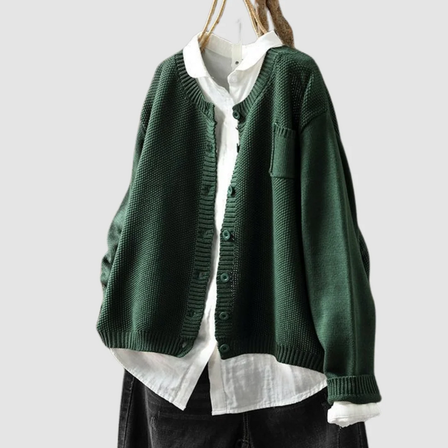 Button-Front Cotton-Blend Cardigan Round Neckline Cosy Fit