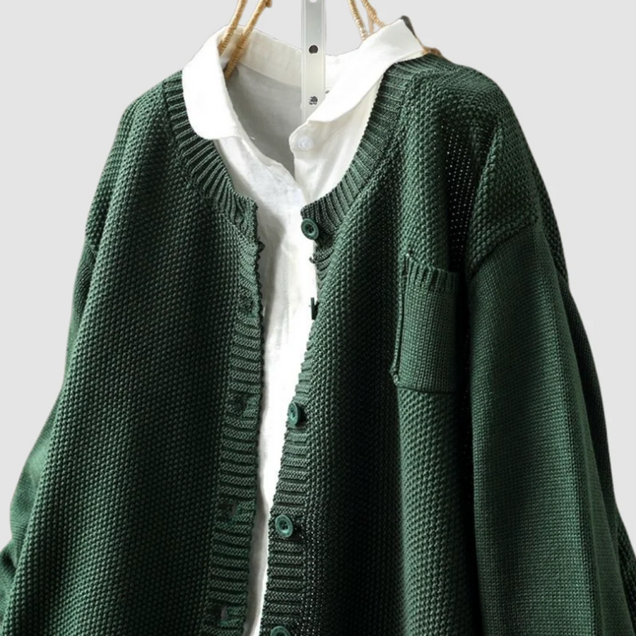 Button-Front Cotton-Blend Cardigan Round Neckline Cosy Fit