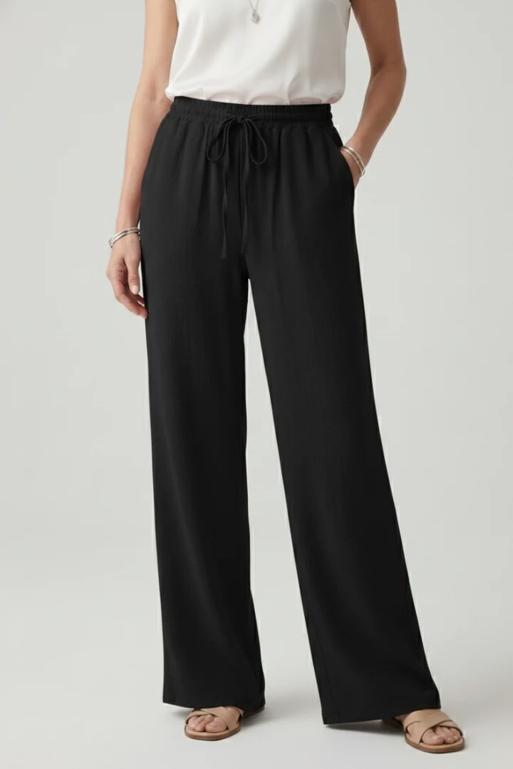 Palazzo Trousers Drawstring Waist Wide-Leg