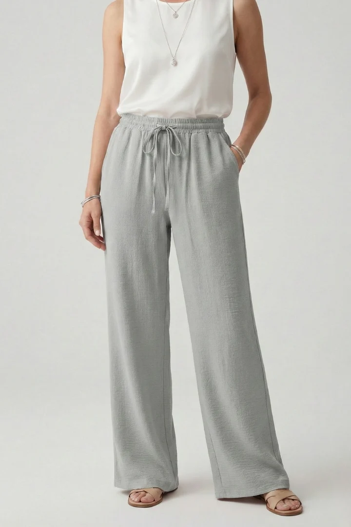Palazzo Trousers Drawstring Waist Wide-Leg