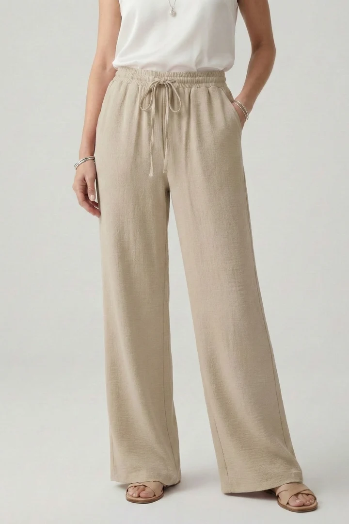 Palazzo Trousers Drawstring Waist Wide-Leg