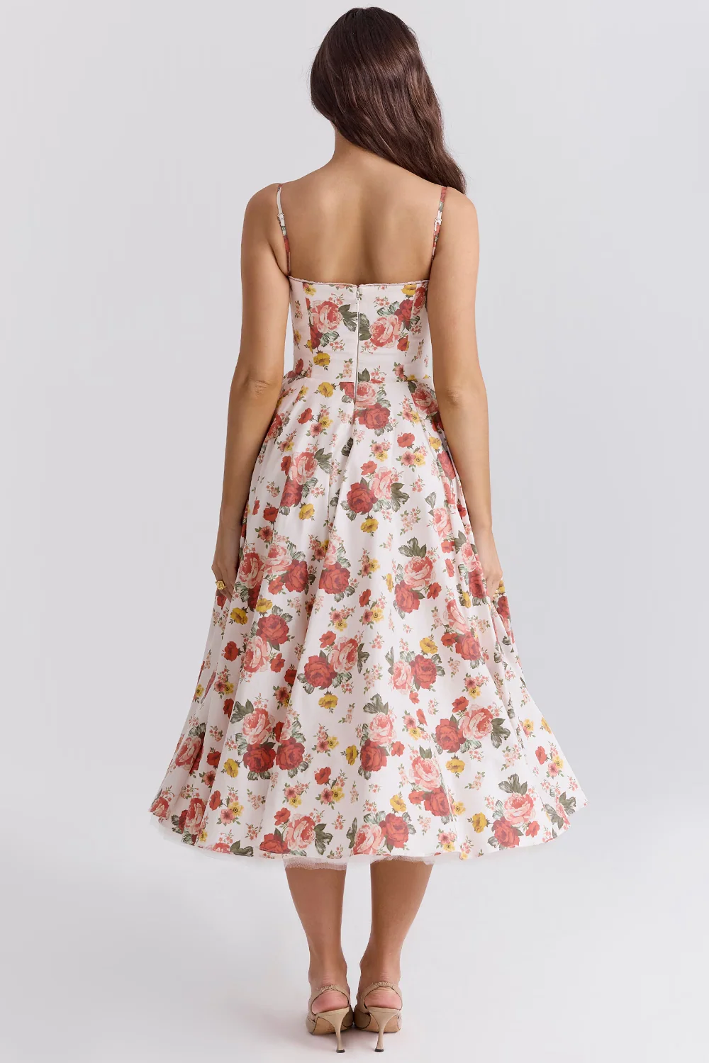 Boned Corset Midi Dress Sweetheart Neckline Tulle Skirt Pockets
