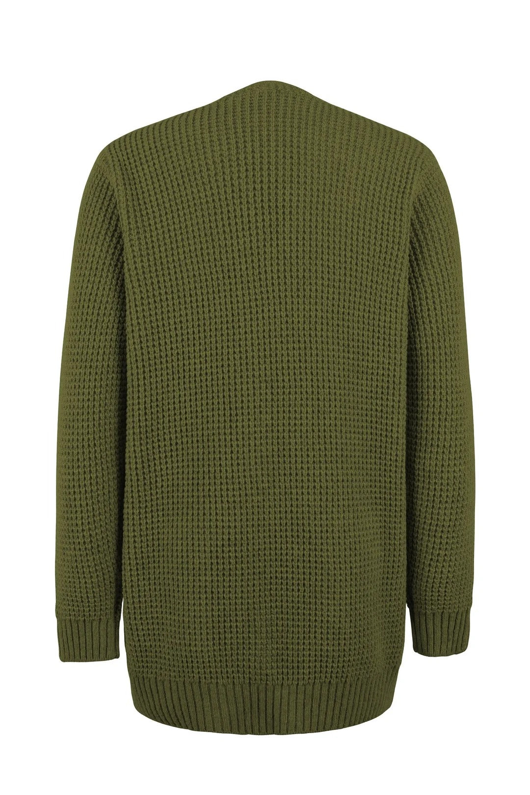 Open Front Waffle-Knit Cardigan Collarless Loose Fit
