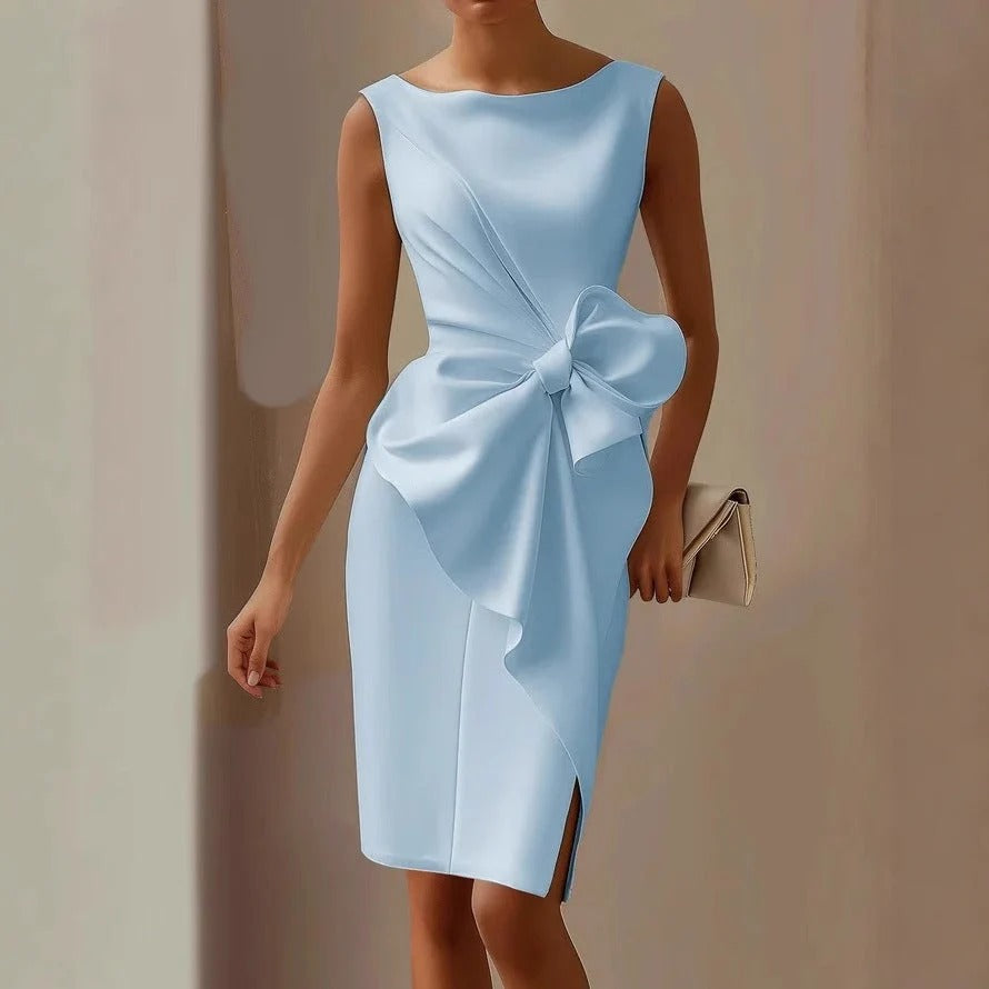 Sleeveless Ribbon Waist Dress Oversized Bow Fitted Silhouette Statement Waist