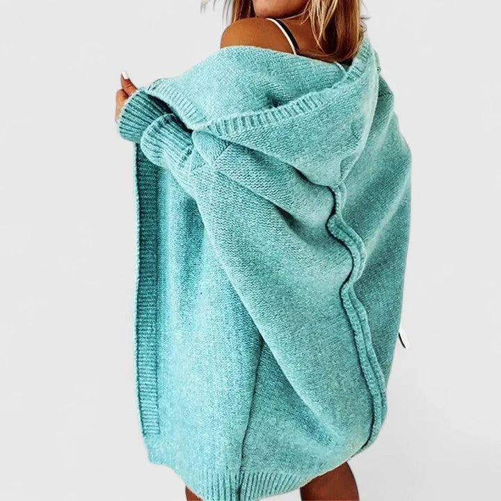 Oversized Cardigan with Large Hood Knee-Length Comfortable