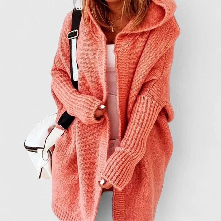 Oversized Cardigan with Large Hood Knee-Length Comfortable