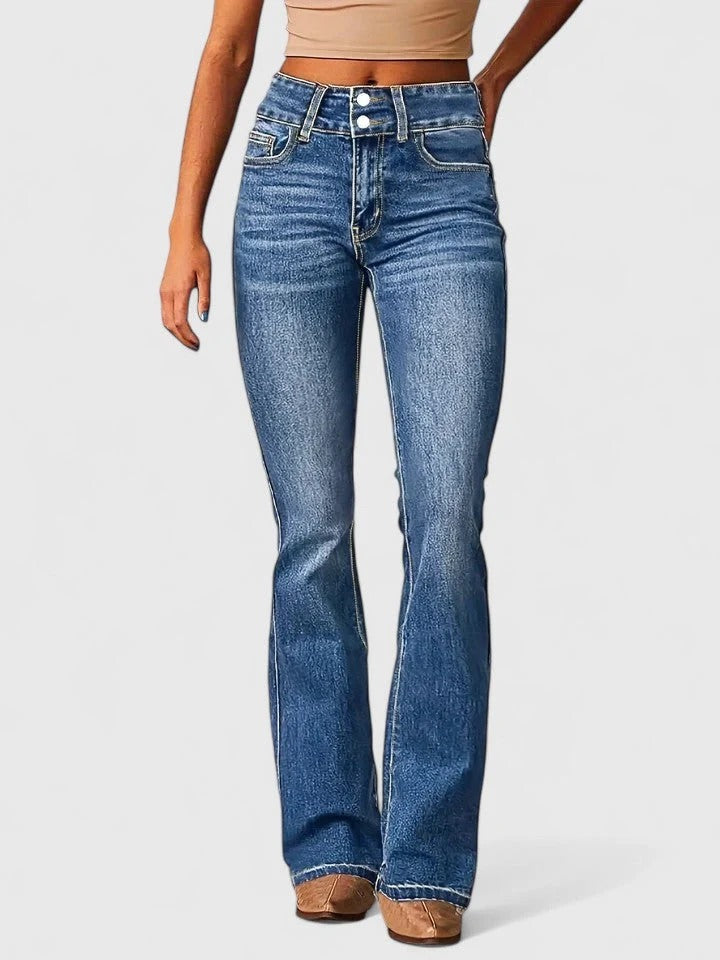 Flared Denim Fitted Waist Elegant Flare
