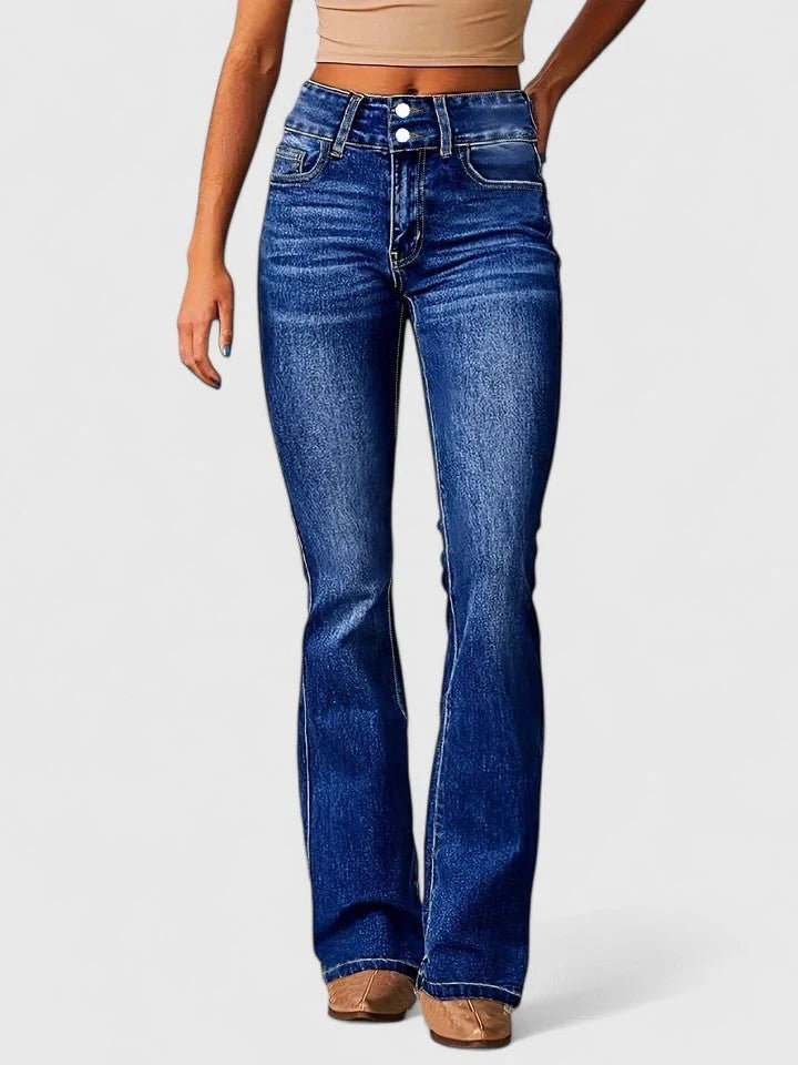 Flared Denim Fitted Waist Elegant Flare