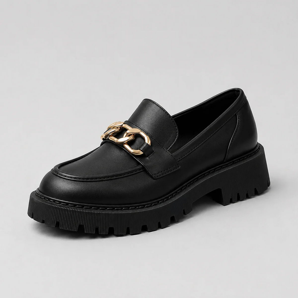 Platform Loafers with Block Heel Round Toe Chunky Platform Sole
