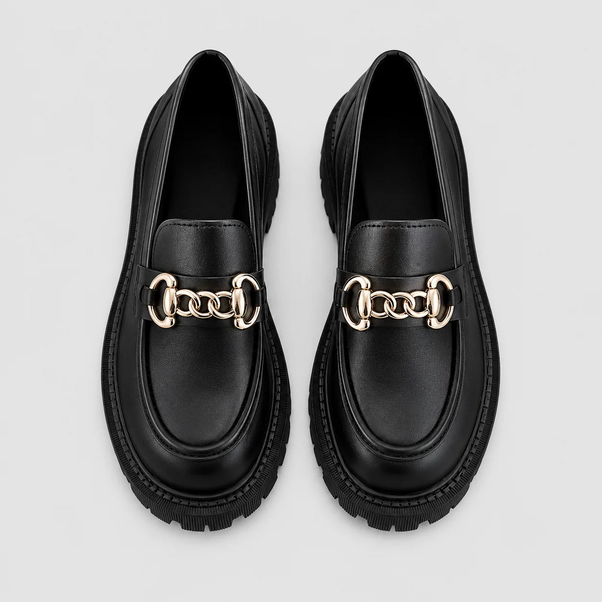 Platform Loafers with Block Heel Round Toe Chunky Platform Sole