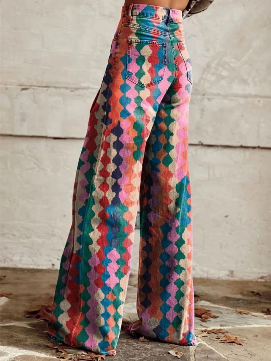 Vintage Print Wide-Leg Pants