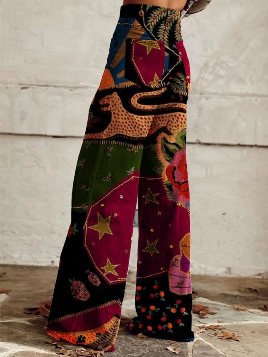 Colorful Printed Wide-Leg Pants