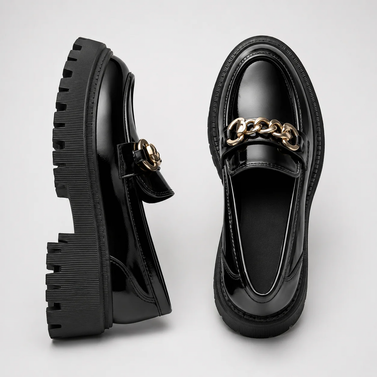 Platform Loafers with Block Heel Round Toe Chunky Platform Sole