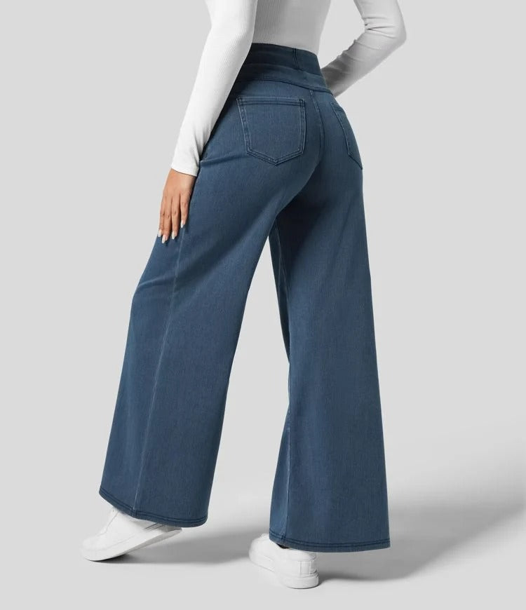 High-Waist Wide-Leg Jeans Pull-On Waistband Comfortable Denim