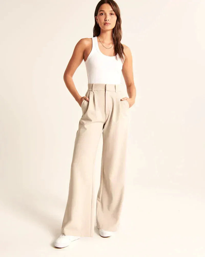 High-Waist Wide-Leg Tailored Trousers Pleated Front