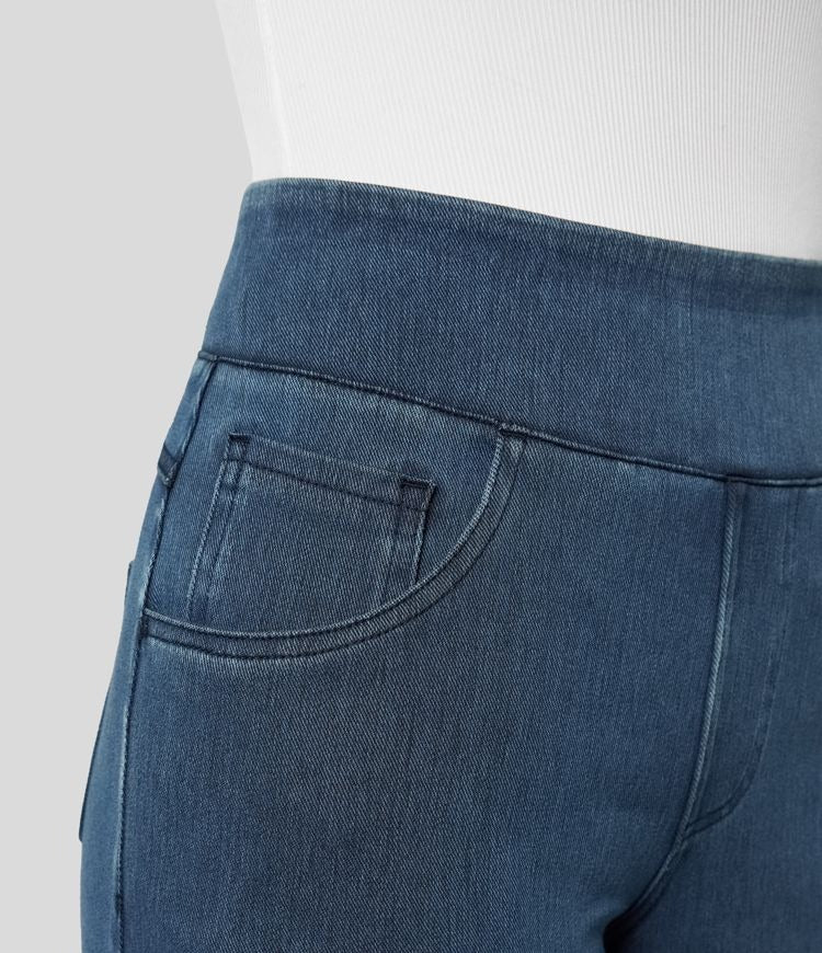 High-Waist Wide-Leg Jeans Pull-On Waistband Comfortable Denim