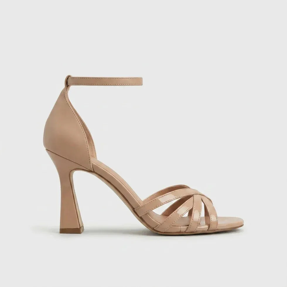 Strappy Open-Toe Heeled Sandals Ankle Buckle Flared Heel Occasion Shoes