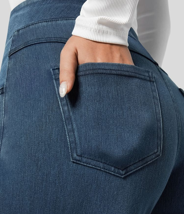 High-Waist Wide-Leg Jeans Pull-On Waistband Comfortable Denim