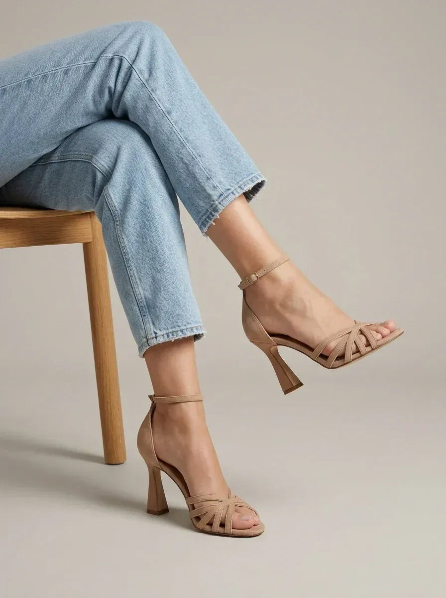 Strappy Open-Toe Heeled Sandals Ankle Buckle Flared Heel Occasion Shoes
