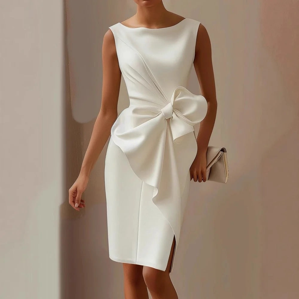 Sleeveless Ribbon Waist Dress Oversized Bow Fitted Silhouette Statement Waist