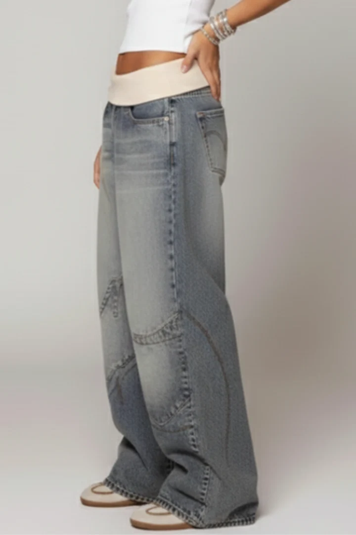 Baggy Wide-Leg Denim Jeans Casual Street Style