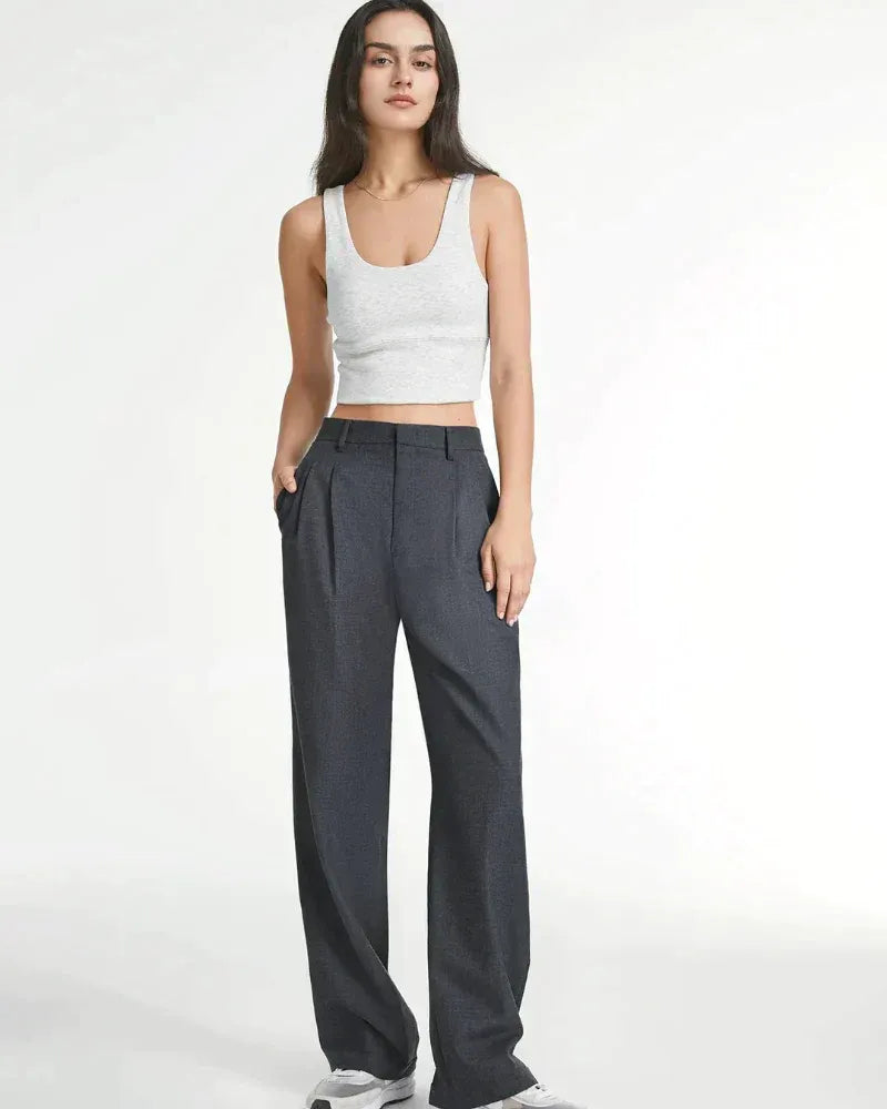 High-Waist Wide-Leg Tailored Trousers Pleated Front