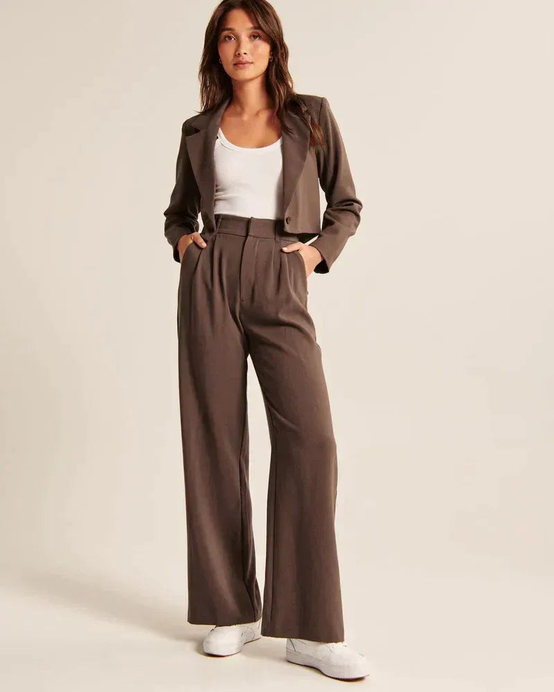 High-Waist Wide-Leg Tailored Trousers Pleated Front