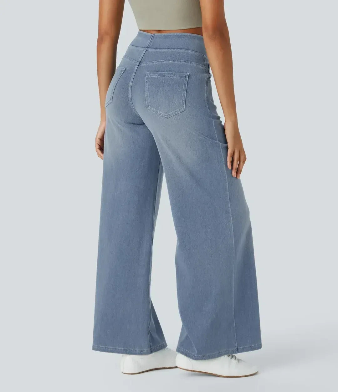 High-Waist Wide-Leg Jeans Pull-On Waistband Comfortable Denim