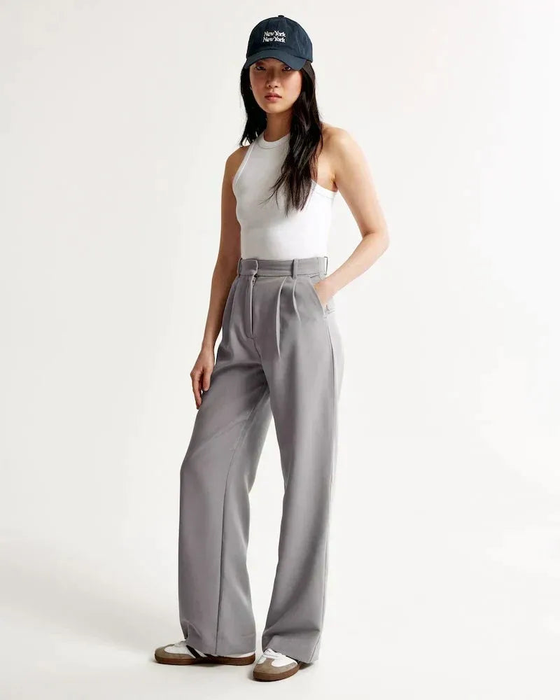 High-Waist Wide-Leg Tailored Trousers Pleated Front