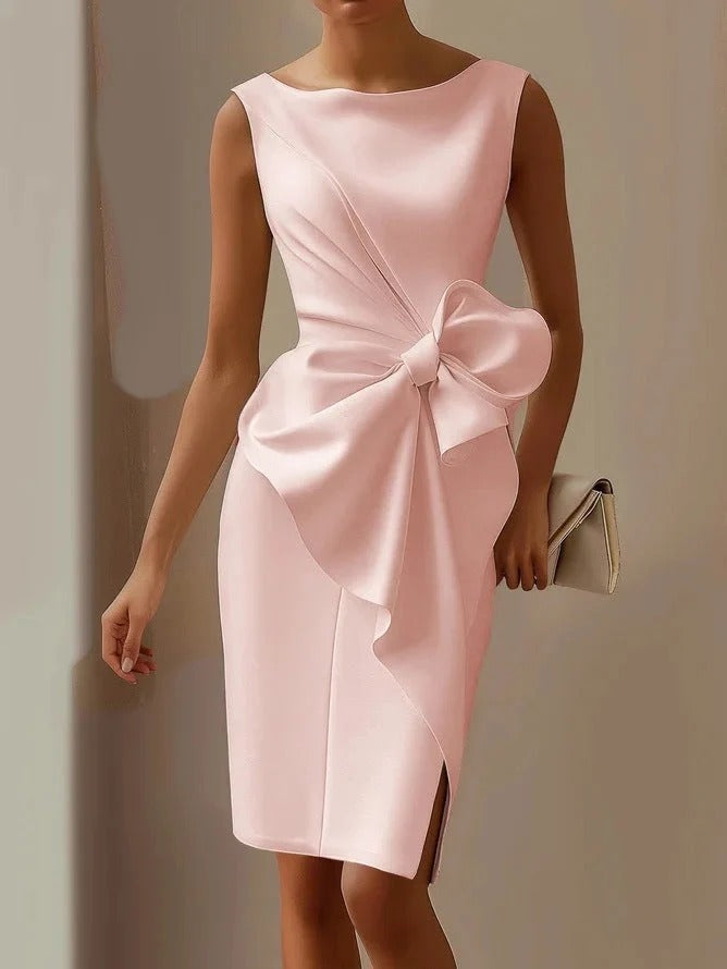 Sleeveless Ribbon Waist Dress Oversized Bow Fitted Silhouette Statement Waist